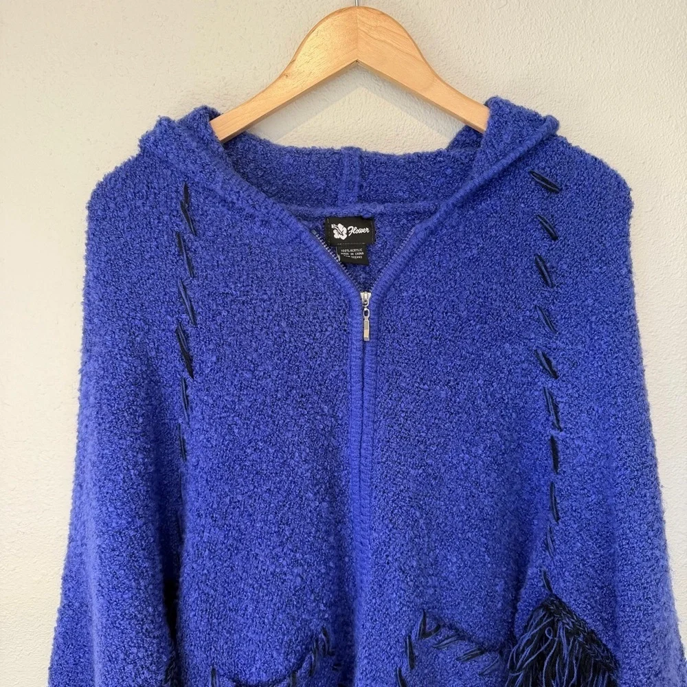Fringe Boho/Western-Inspired Zip-Up Poncho Sweater